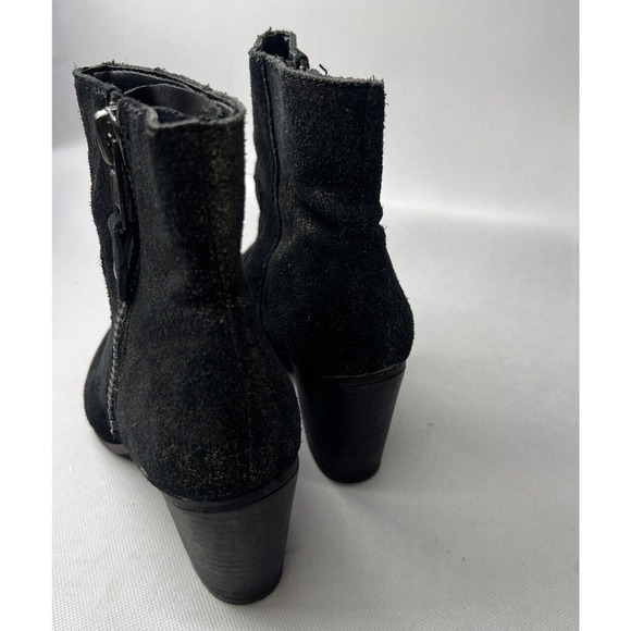Franco Sarto Womens 6.5M Yogi Black Suede Metallic Heel Ankle Boots Side Zip - Picture 8 of 8